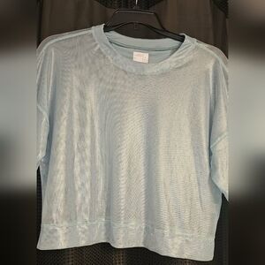 LUCKY IN LOVE WOMEN'S LIGHT BLUE MESH FABRIC TOP LARGE US 12 UK 16 NWOT